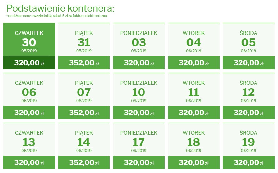 podstawienie kontenera na gruz - przykład